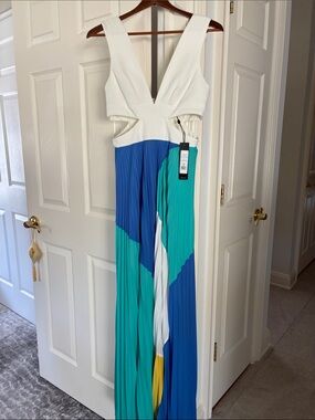 BCBGMaxAzria White, Blue & Teal Colorblock Maxi Dress NWT